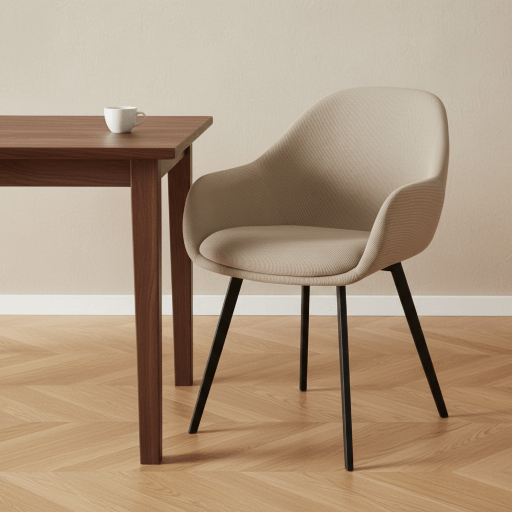 Esszimmerstuhl Remy Rib Stoff Taupe | Mit Arm