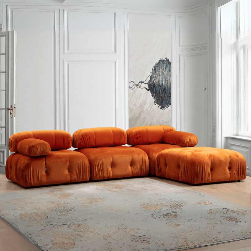 Modulares XXL-Ecksofa Bubble mit Hocker Samt orange – Dimehouse
