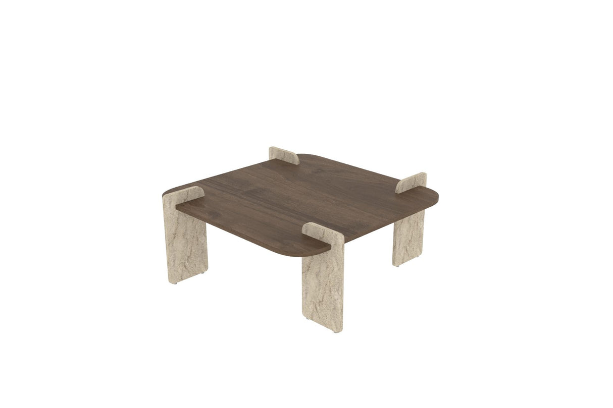 Afrolli Couchtisch Walnuss Travertin 90 x 90 cm Walnuss, Travertin Melaminbeschichtetes Holz