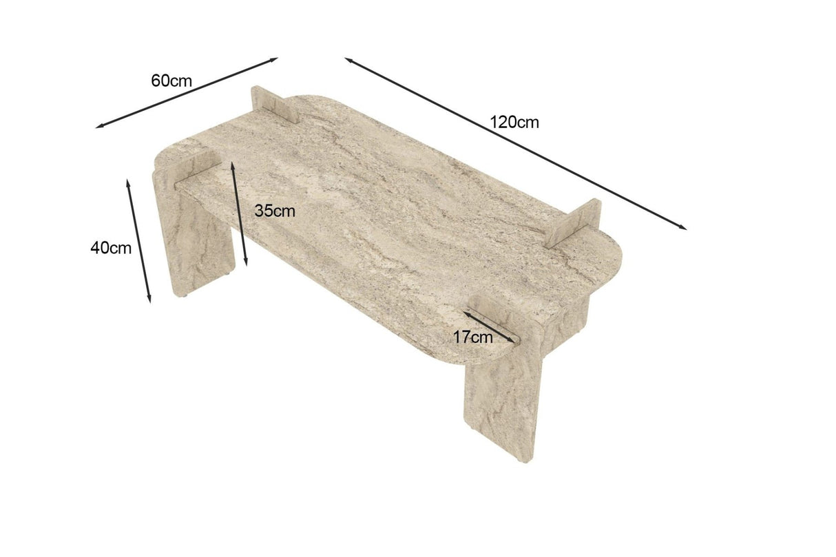 Lovge Couchtisch Travertinoptik 120 x 60 cm Melaminbeschichteter Holzverbund