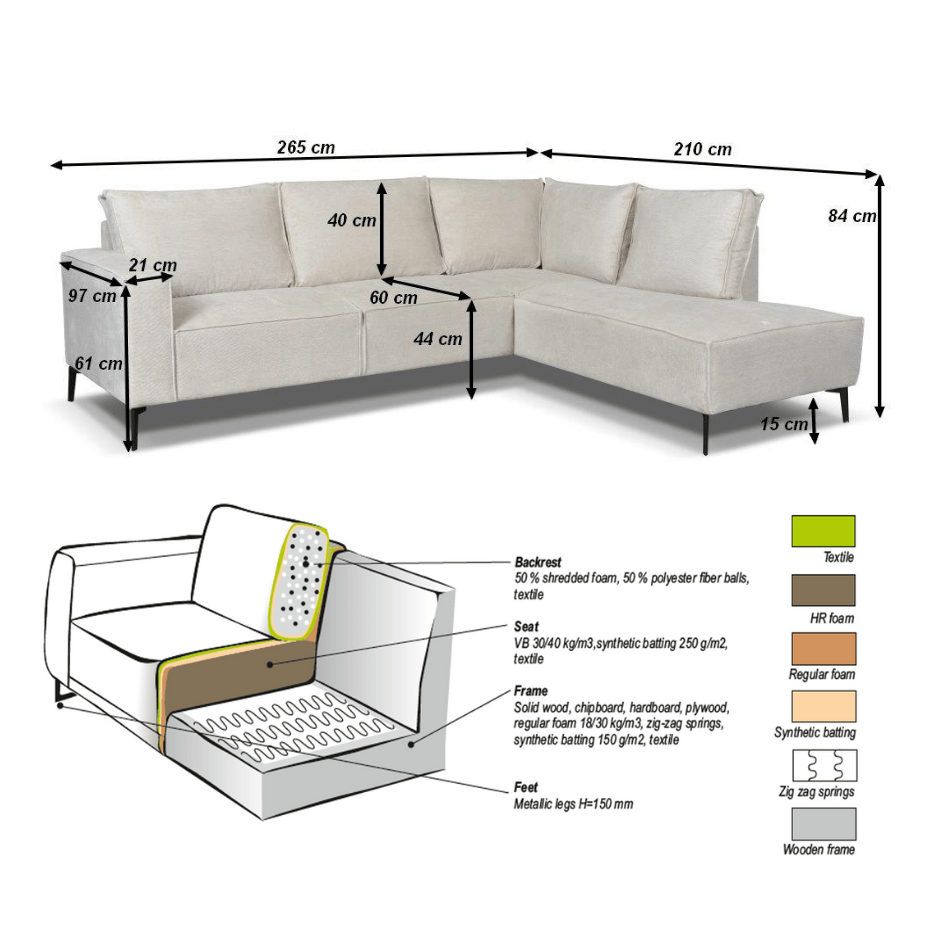 Ecksofa Yara mit Chaiselongue Chenille beige -links 