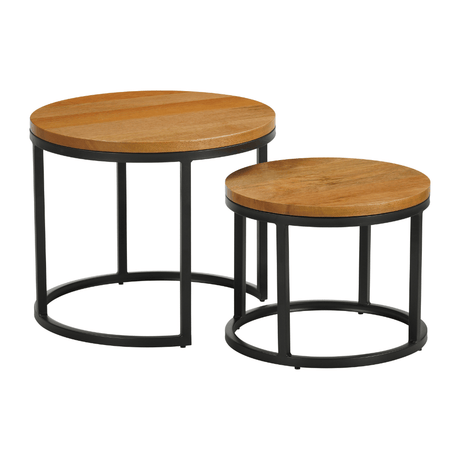 Couchtische-Set aus 2 runden Couchtischen natur Mangoholz - industriell - Rosy-Dimehouse