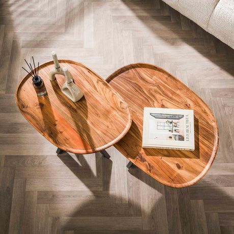 Luna Couchtisch Set Ø70 & Ø48 Massiv Akazie 