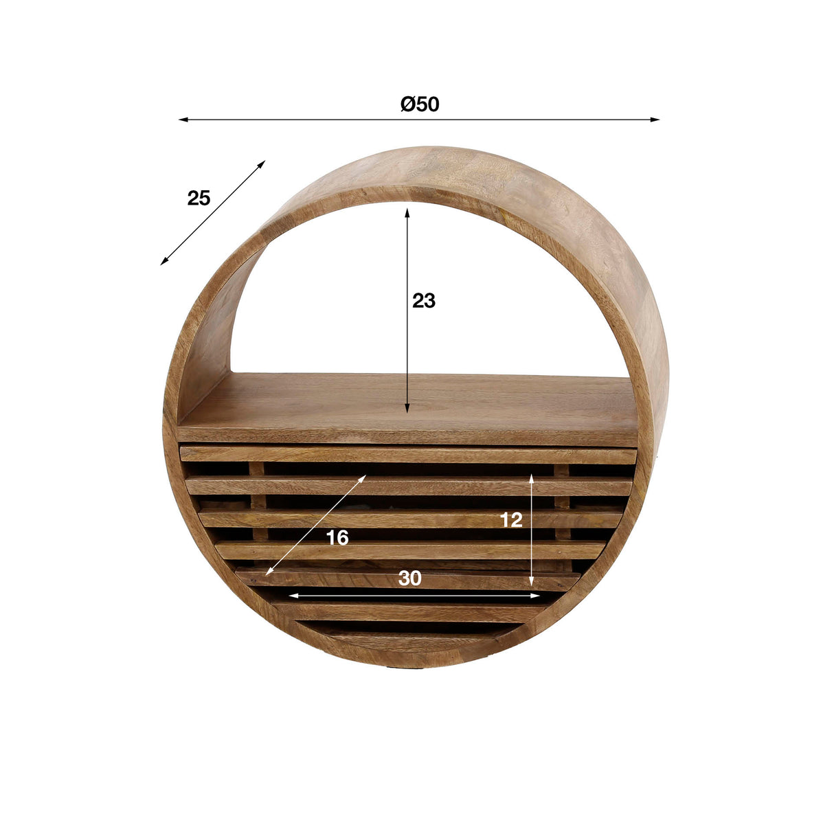 Runde Wandregal Jerome 1 Schublade Mango Holz Sandfarbe