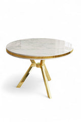 Mos eettafel marmerlook ovaal 90 cm Wit marmerlook met goud 100% gelakt panel