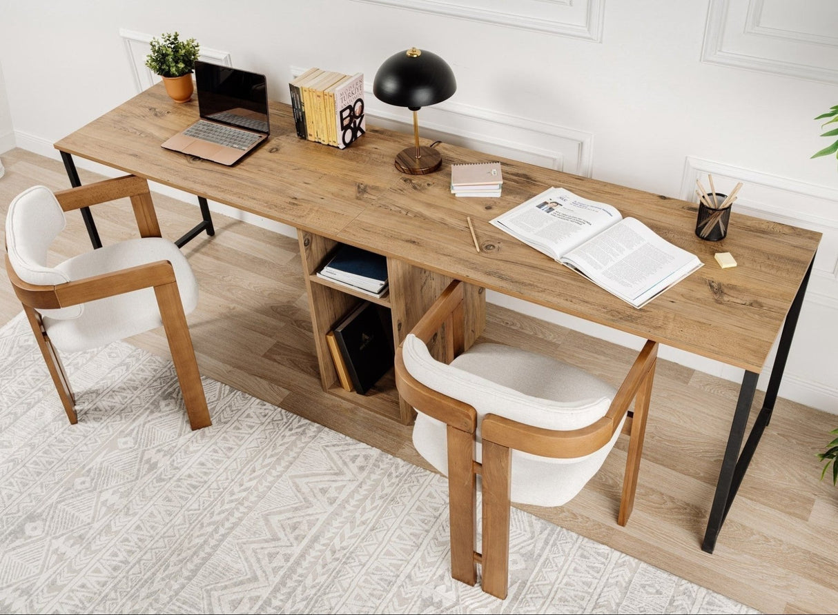 Bureaus - Studie bureau Twin Study Desk Melamine Atlantic Pine 240x60 Atlantic Pine Black - Dimehouse