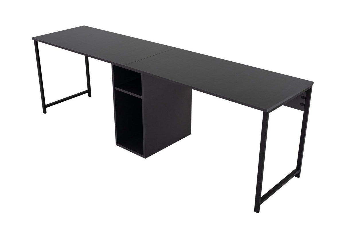 Studie Büro Twin Study Desk 240x60 cm Anthrazit und Schwarz Anthrazit Schwarz Melamin 