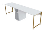 Studie Büro Melamin 240x60 cm Twin Study Desk mit Silber und Gold Weiß Gold 
