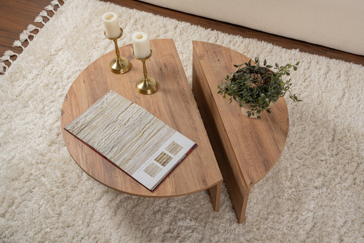 Salontafels - Ronde Salontafel Atlantisch Dennenhout Getrapt Melamine 90 cm Orin - Dimehouse