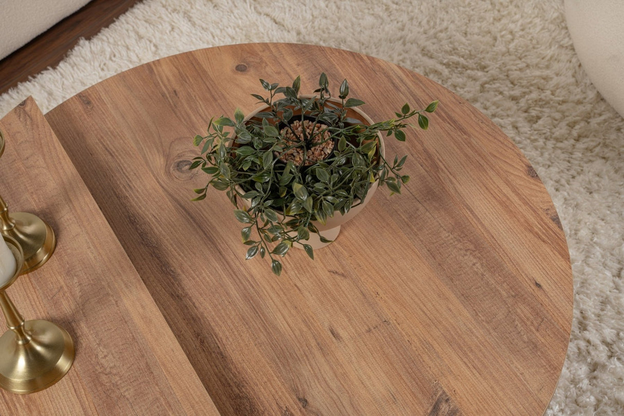 Salontafels - Ronde Salontafel Atlantisch Dennenhout Getrapt Melamine 90 cm Orin - Dimehouse