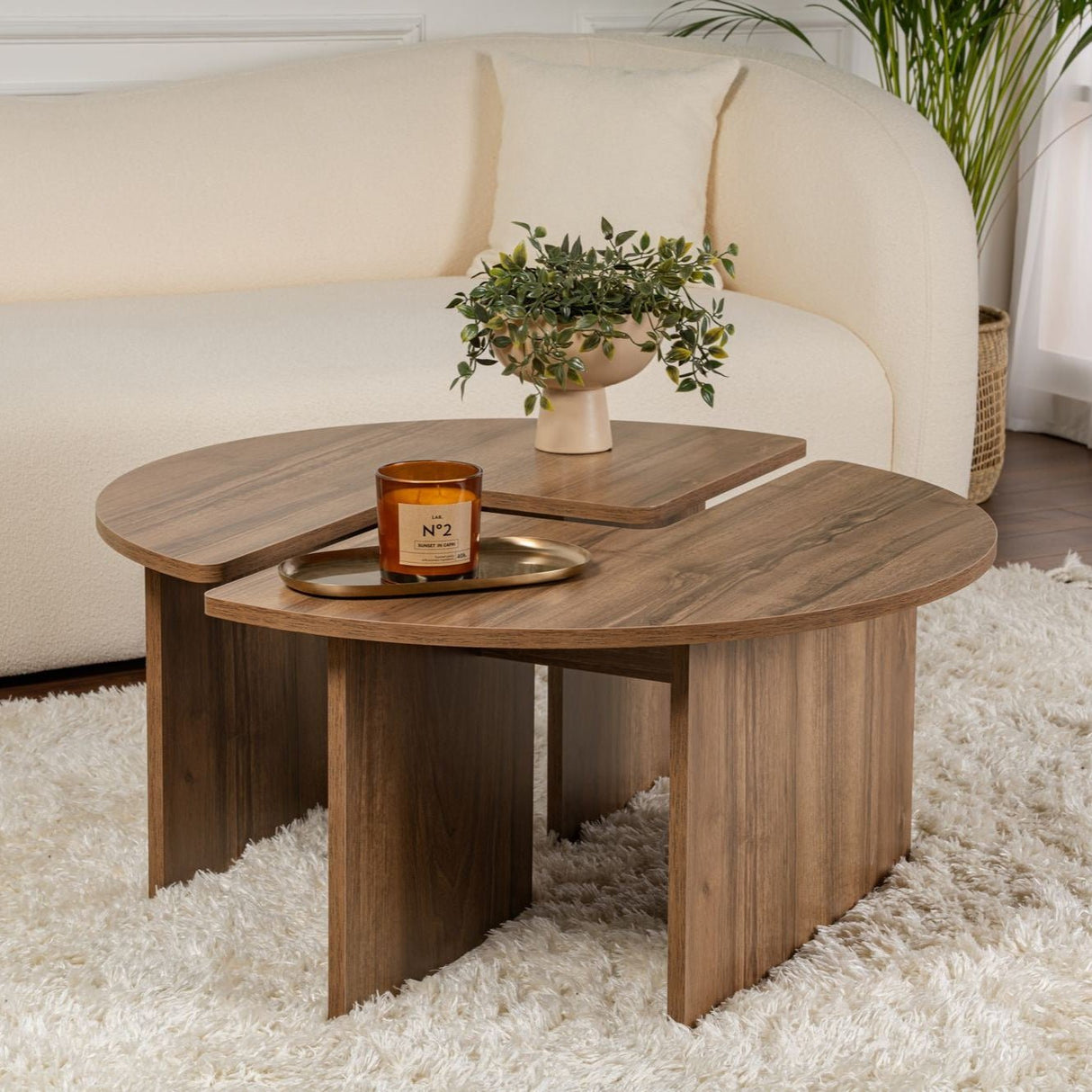 Runder Couchtisch Moari Walnuss Melamin 90 cm 