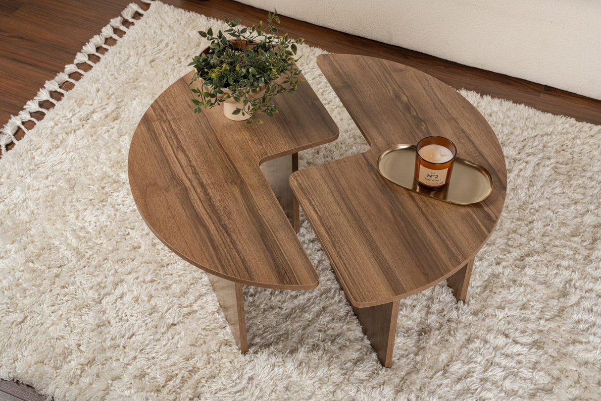 Runder Couchtisch Moari Walnuss Melamin 90 cm 