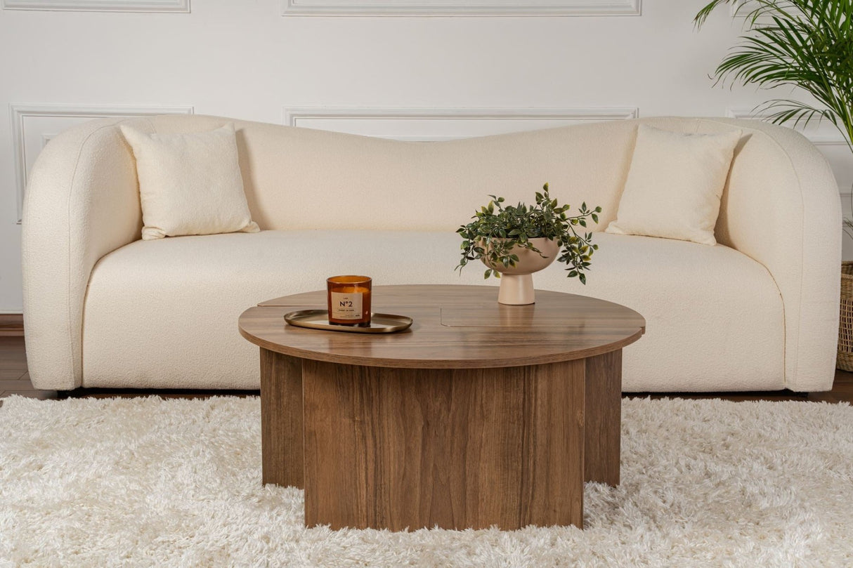 Runder Couchtisch Moari Walnuss Melamin 90 cm 