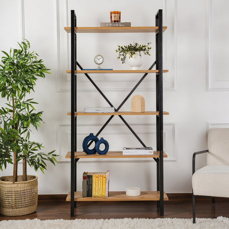 Industrielles Bücherregal aus Kiefernholz und Melamin Ely – schwarzer Rahmen – 180 x 90 cm