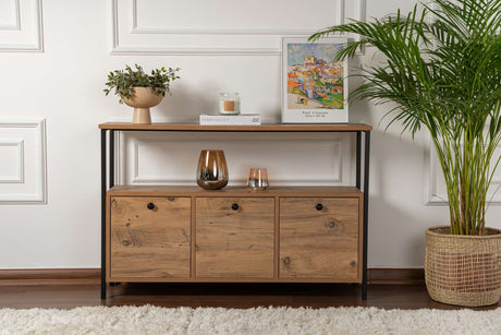 Sideboard Atlantische Kiefer Saloce - Schwarzer Rahmen - Drei Fächer - 120x77 cm 