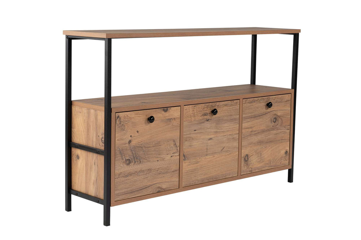 Sideboard Atlantische Kiefer Saloce - Schwarzer Rahmen - Drei Fächer - 120x77 cm 