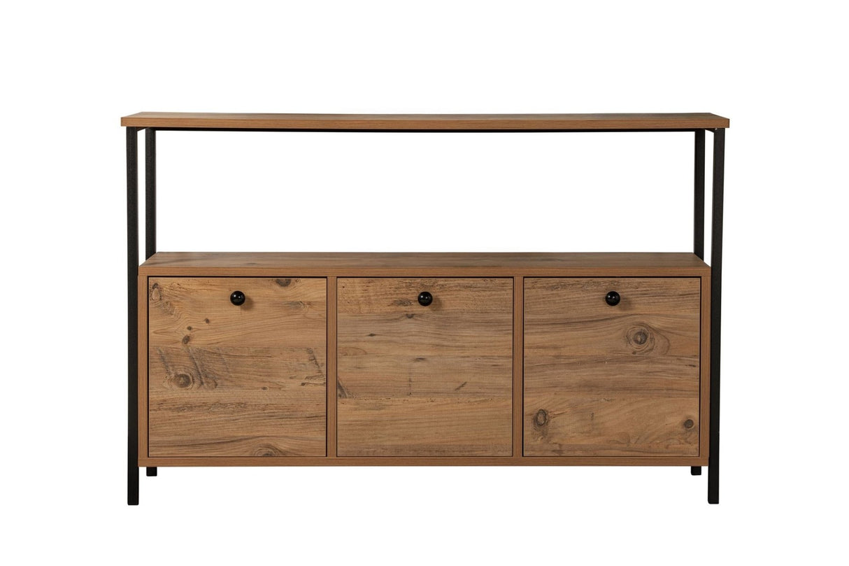 Sideboard Atlantische Kiefer Saloce - Schwarzer Rahmen - Drei Fächer - 120x77 cm 