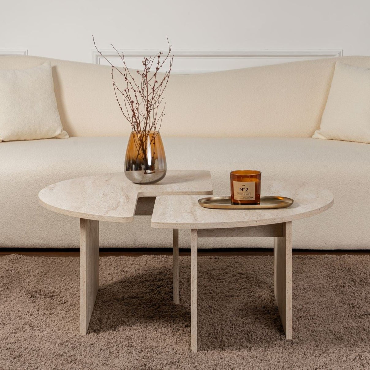 Couchtisch Set von 2 Travertin Maira - Melamin 
