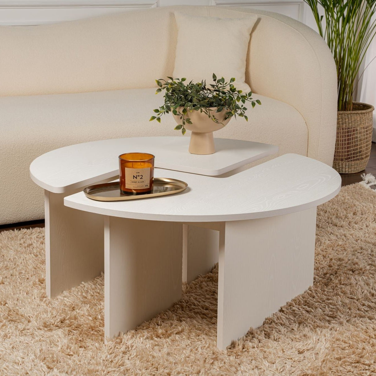Runder Couchtisch Moari Holzoptik Weiß Melamin 90 cm 
