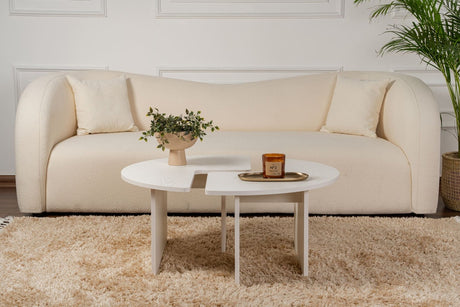 Runder Couchtisch Moari Holzoptik Weiß Melamin 90 cm 