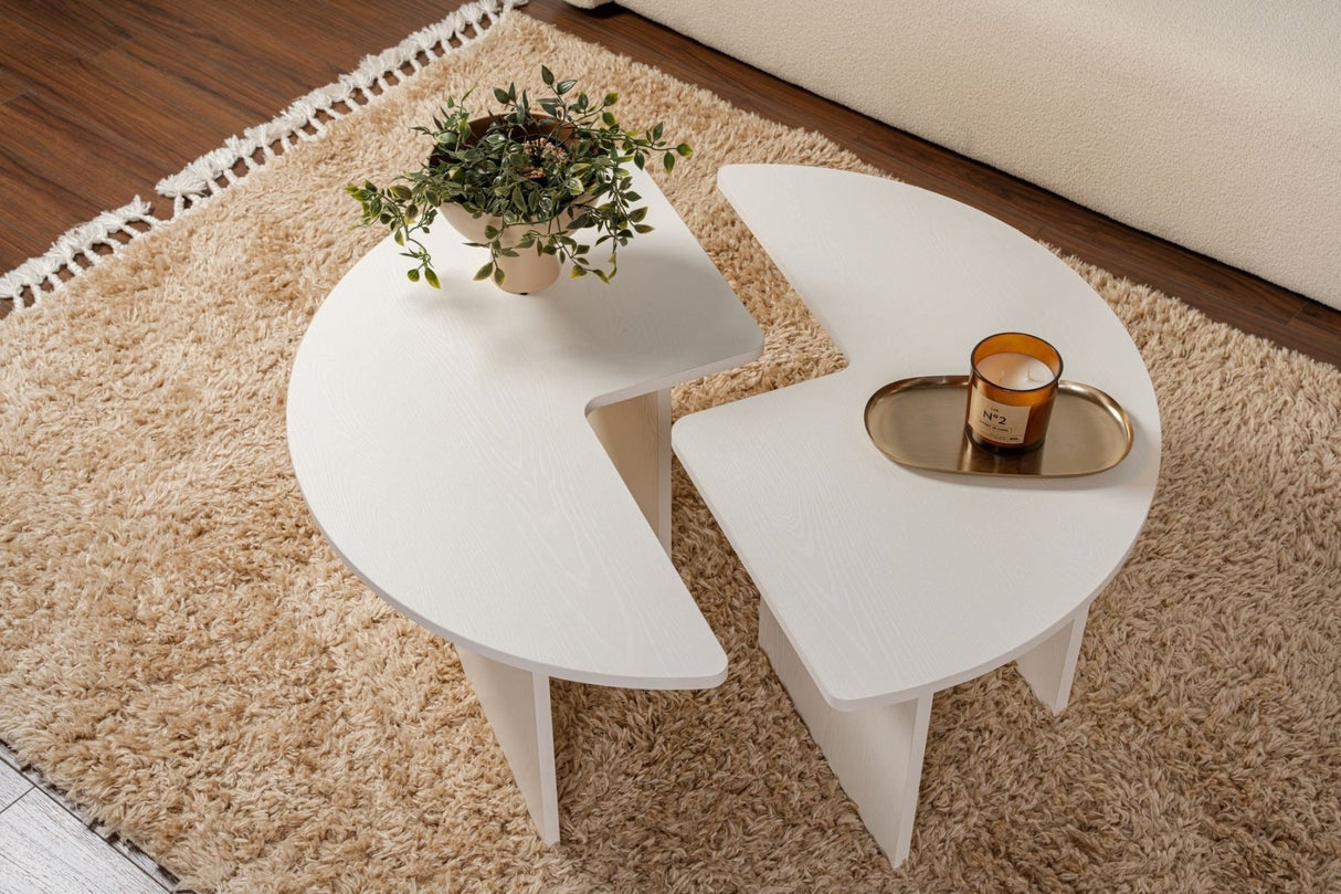 Runder Couchtisch Moari Holzoptik Weiß Melamin 90 cm 