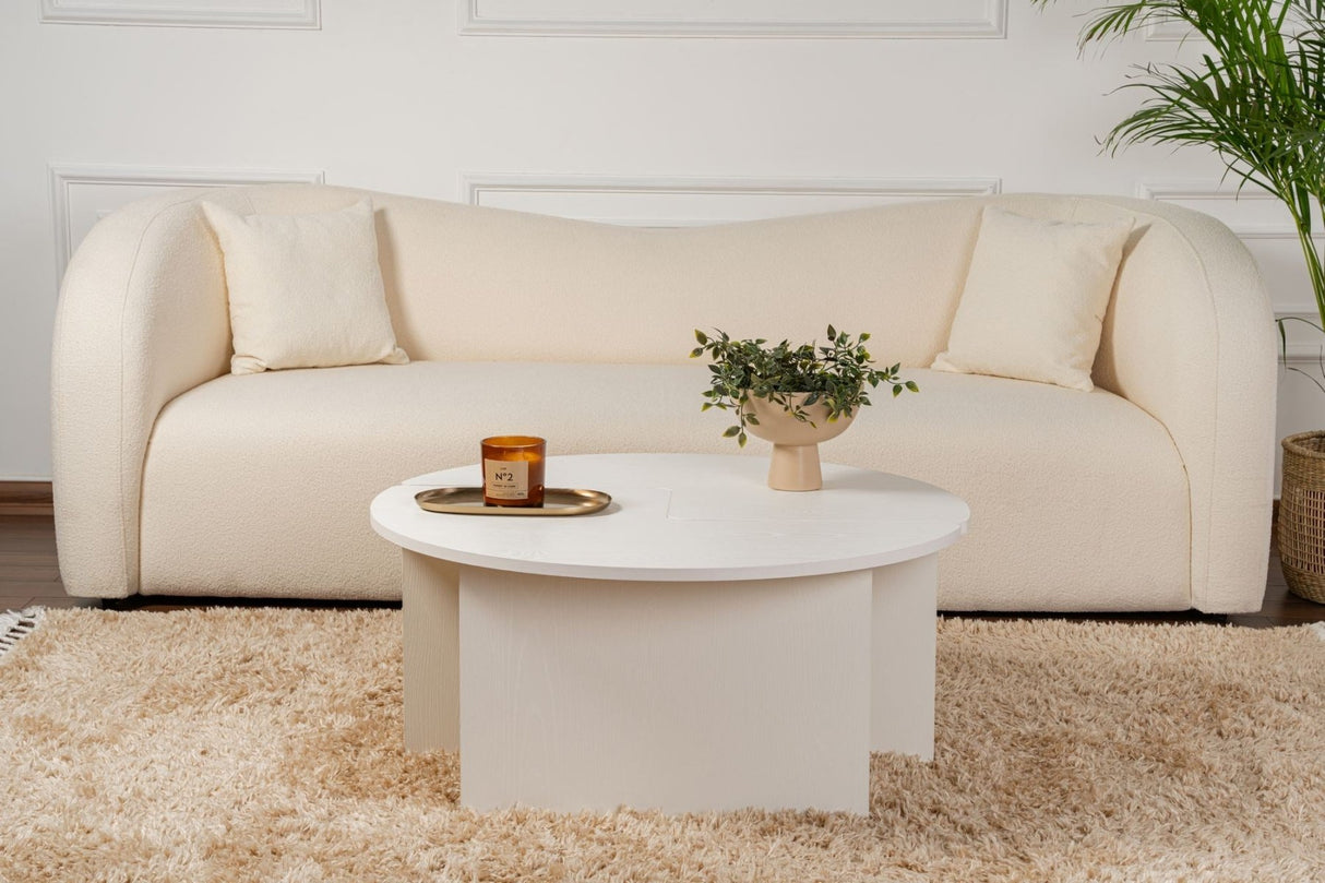 Runder Couchtisch Moari Holzoptik Weiß Melamin 90 cm 