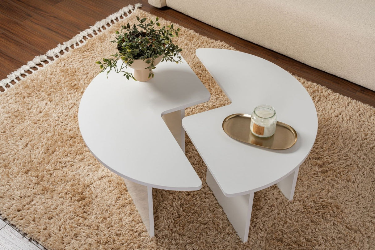 Runder Couchtisch Moari Weiß Melamin 90 cm 