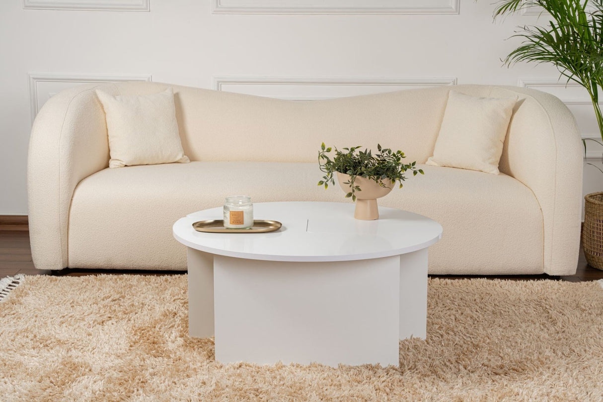 Runder Couchtisch Moari Weiß Melamin 90 cm 