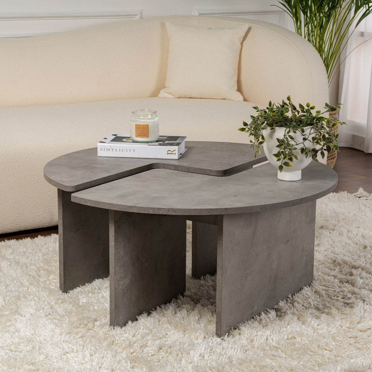 Runder Couchtisch Moari Beton Look Grau Melamin 90 cm 