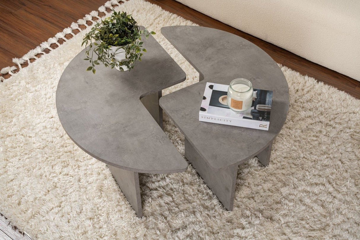 Runder Couchtisch Moari Beton Look Grau Melamin 90 cm 