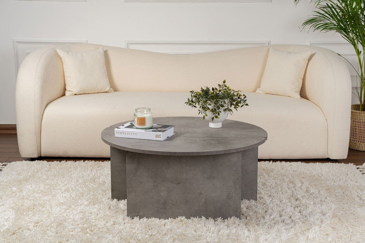 Runder Couchtisch Moari Beton Look Grau Melamin 90 cm 