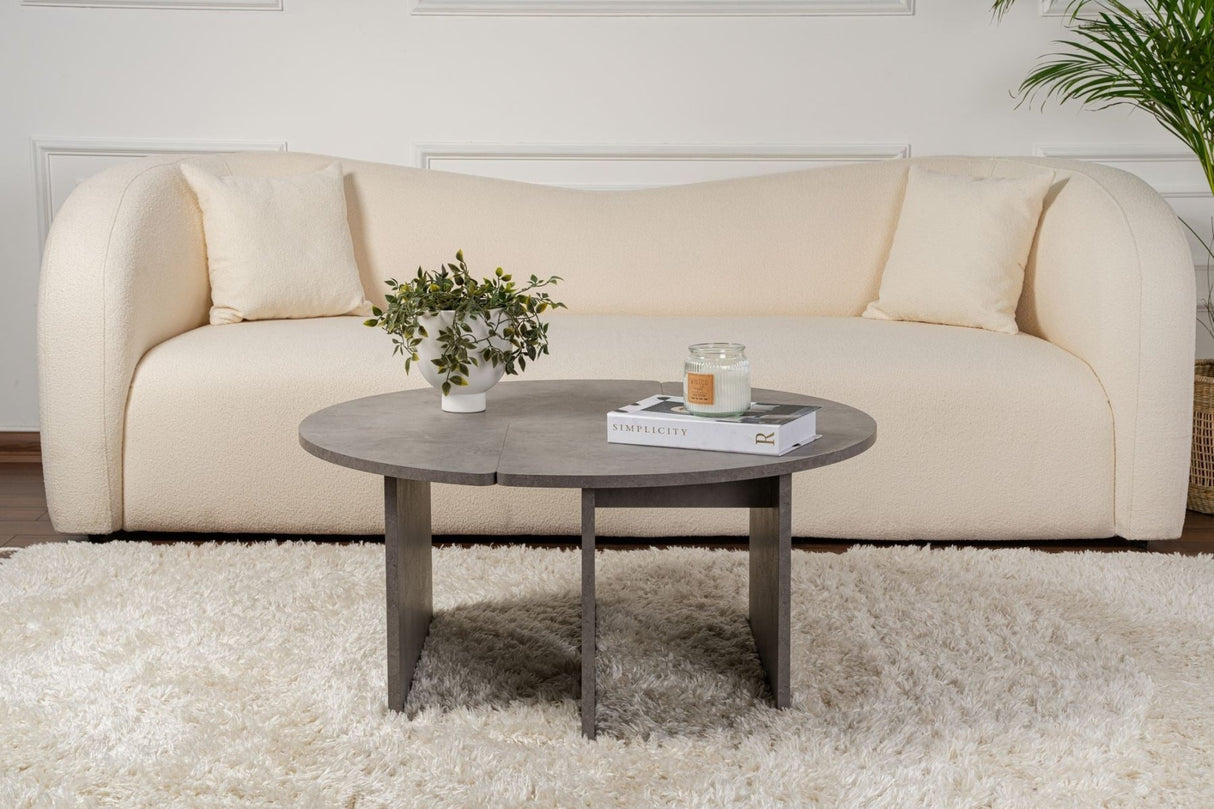 Runder Couchtisch Moari Beton Look Grau Melamin 90 cm 