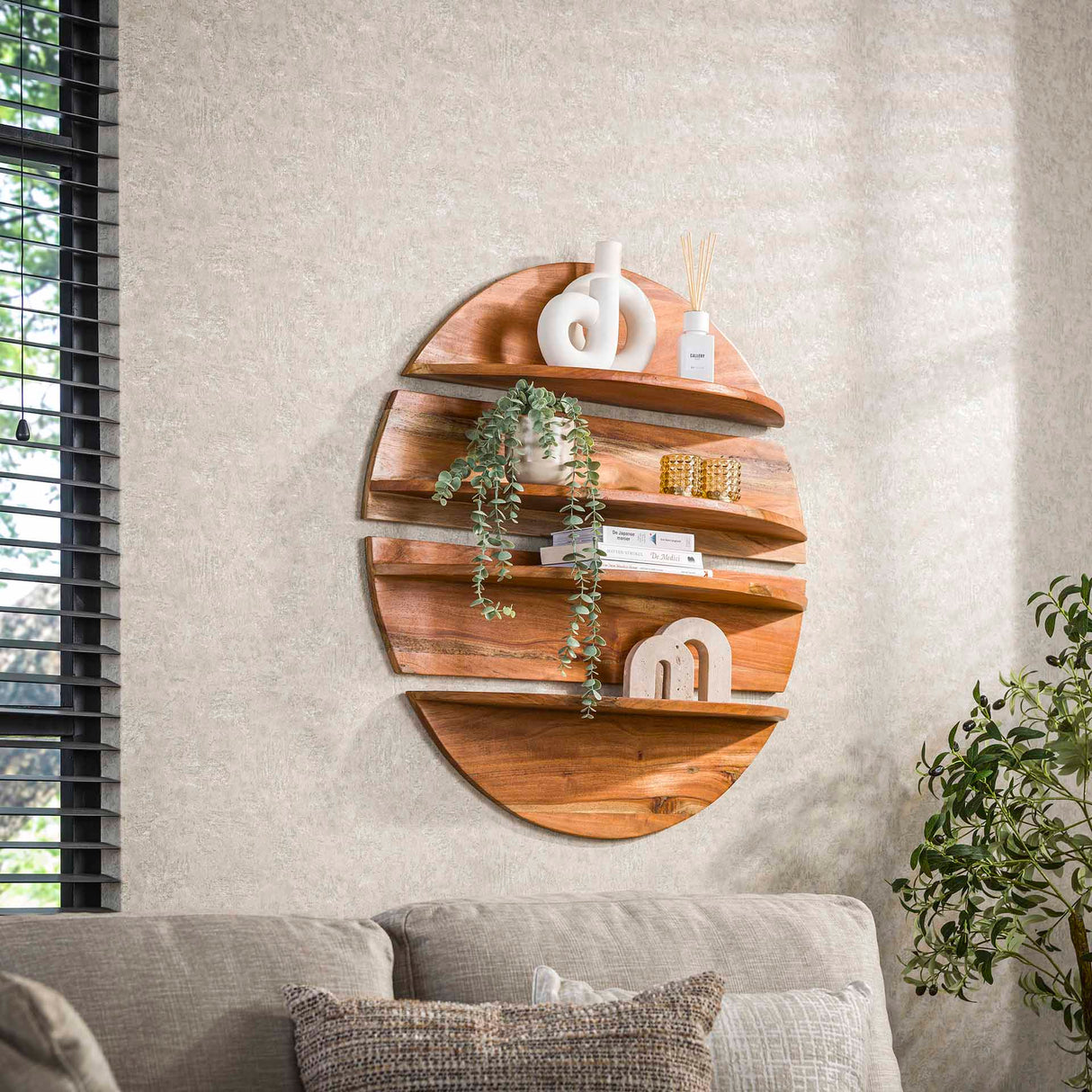 Rundes Wandregal Binc Holz natur 