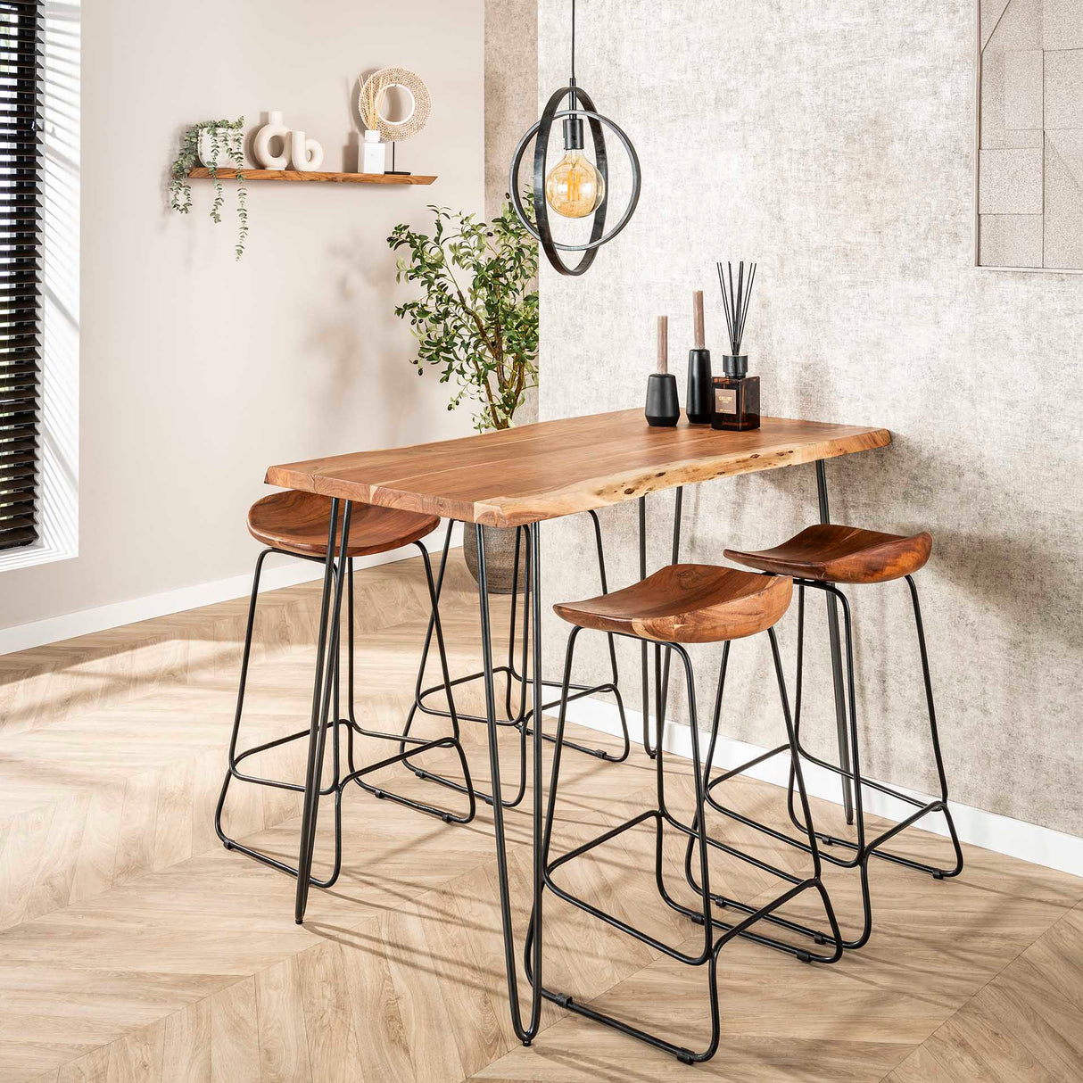 Industrielle Bartisch Akazienholz Elin 130 cm
