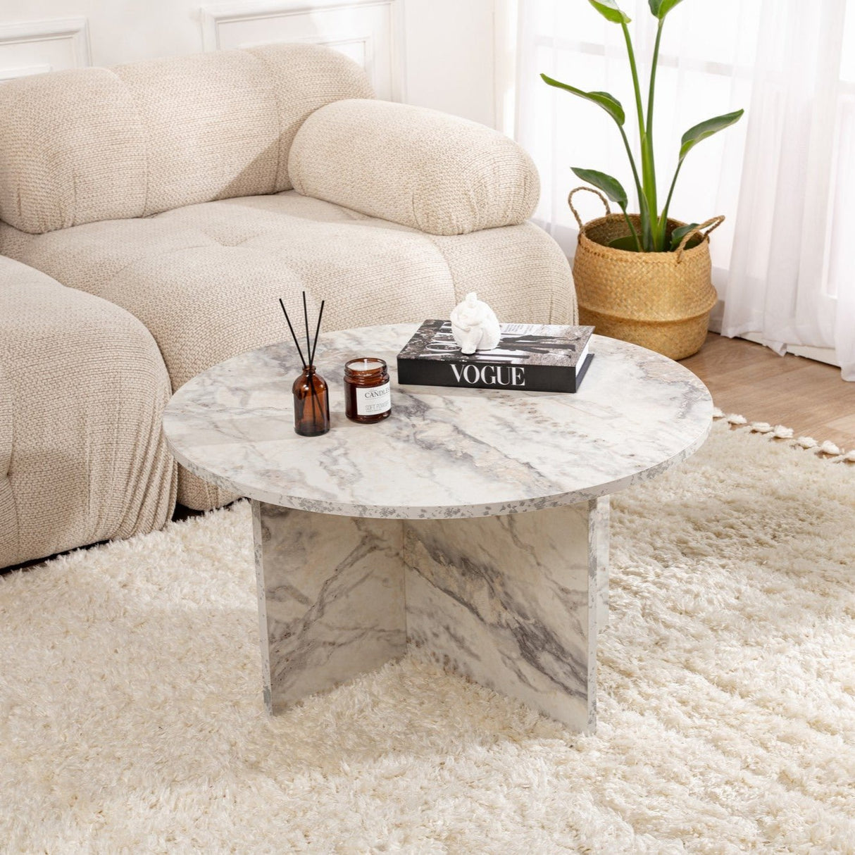 Runder Couchtisch Armo Marmoroptik 80 cm 
