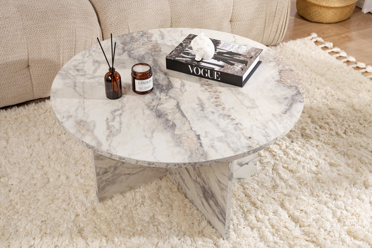 Runder Couchtisch Armo Marmoroptik 80 cm 