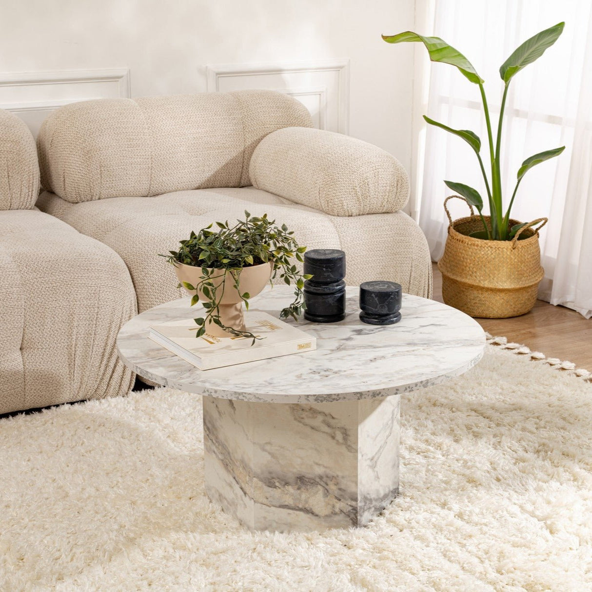 Runder Couchtisch Vano Marmoroptik 80 cm 