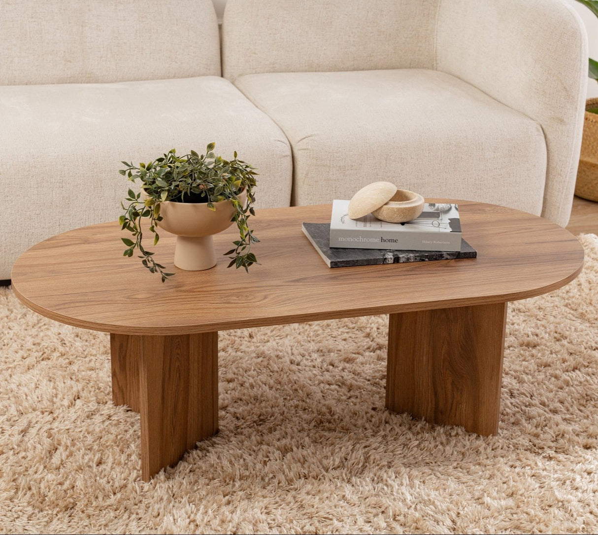 Ovale Couchtisch Holzoptik - 120x60 