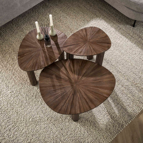 Wohnzimmertisch Set von 3 Myla Dreieckig Teakholz Braun 