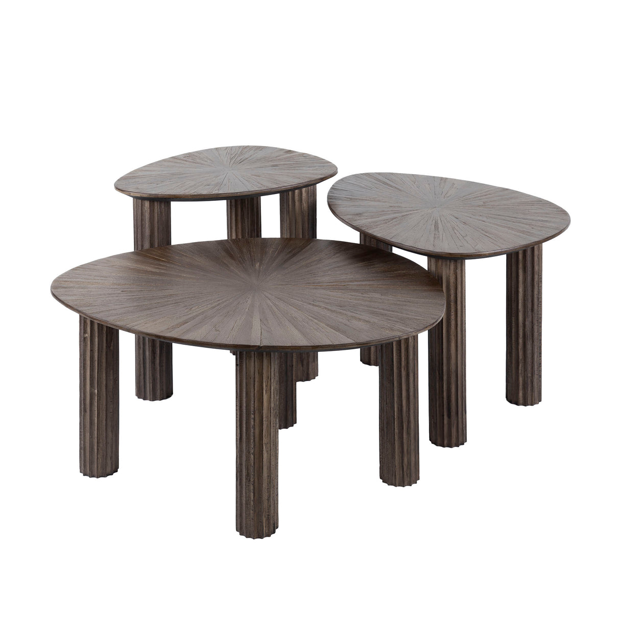 Wohnzimmertisch Set von 3 Myla Dreieckig Teakholz Braun 