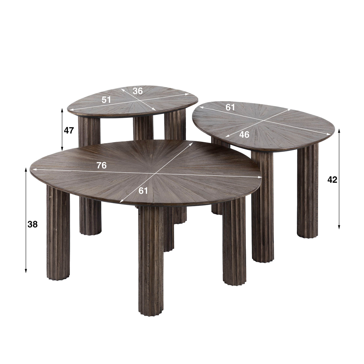 Wohnzimmertisch Set von 3 Myla Dreieckig Teakholz Braun 