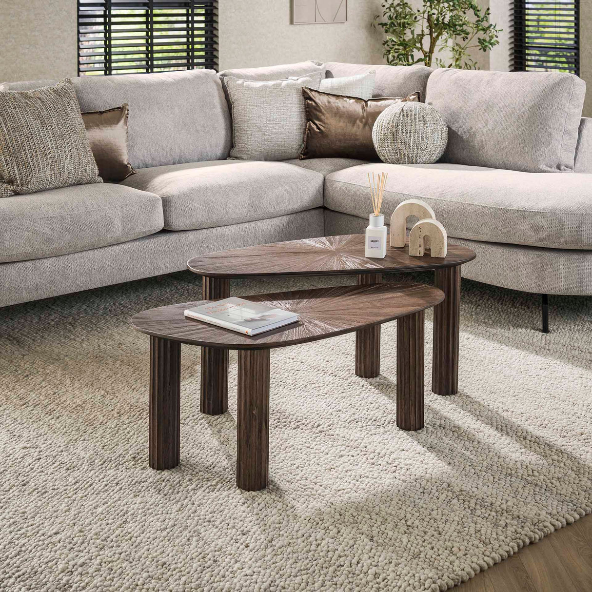Couchtisch Set von 2 Myla Organisches Teakholz Braun 