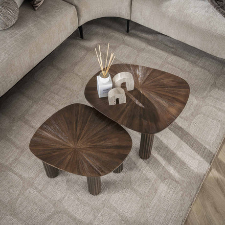 Couchtisch-Set von 2 Myla Organisch Viereckig Teakholz Braun 