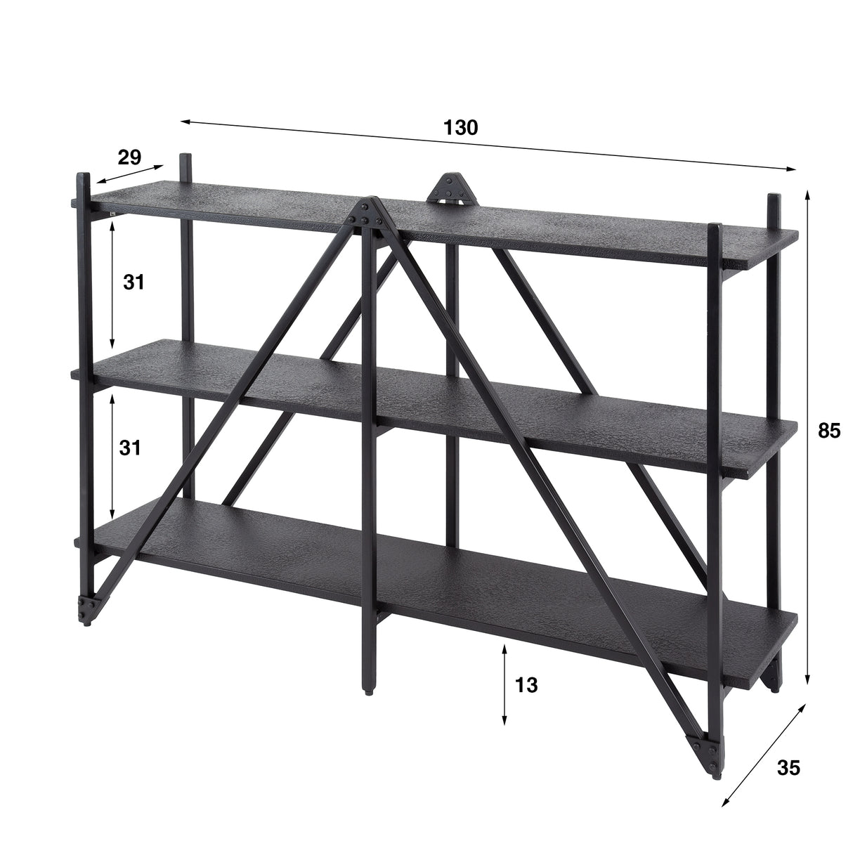 Wandregal Loek 3-lagig Metall Grau 