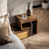 Solano Set von 2 Nachttischen Massiv Mango Sand Messing 