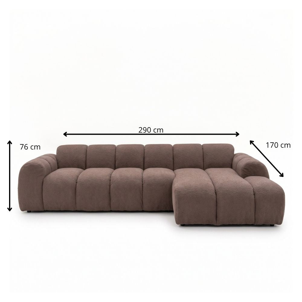 Banken-Ecksofa mit Lounge-Softbraun Bouclé Stoff - Streifen - rechts - Brix -Dimehouse