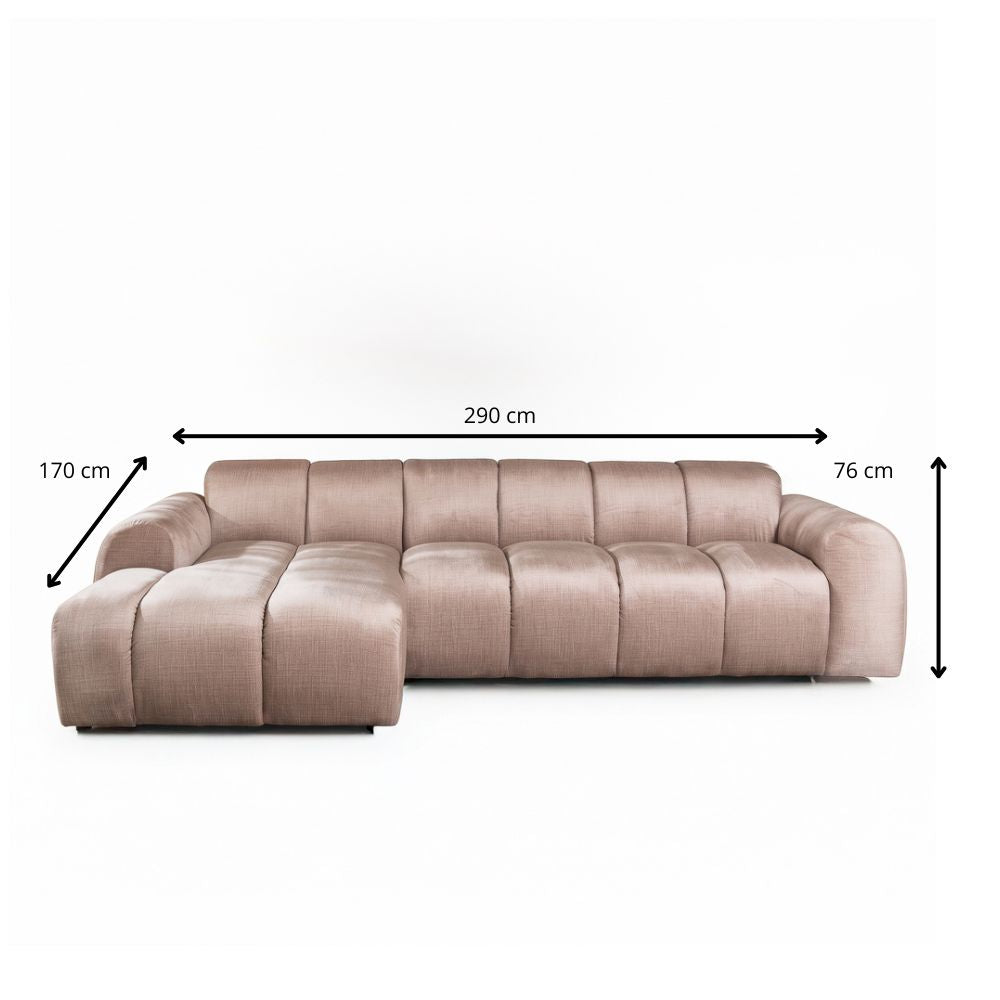 Banken-Ecksofa mit Loungesand Samt Strukturstoff - Streifen - links - Brix-Dimehouse
