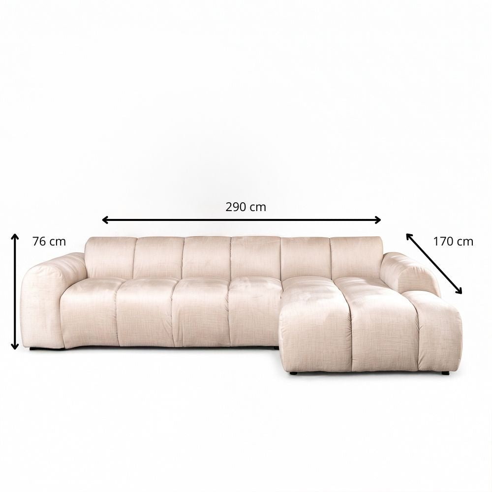Banken-Ecksofa mit Loungebeige Samt Strukturstoff - Streifen - rechts - Brix-Dimehouse