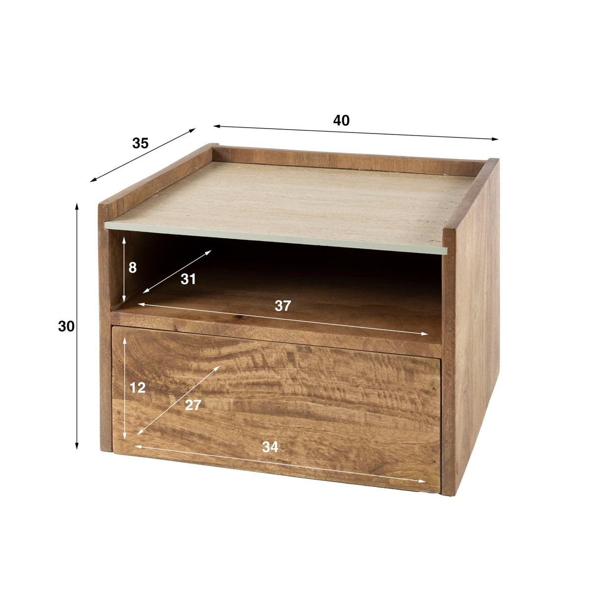 Orto Hängender Nachttisch 1 Schublade 1 Fach Mangoholz Keramik 