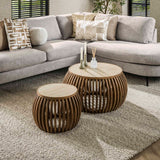 Vento Curve Couchtisch Ø75 massiv Mango Sand Set von 2 